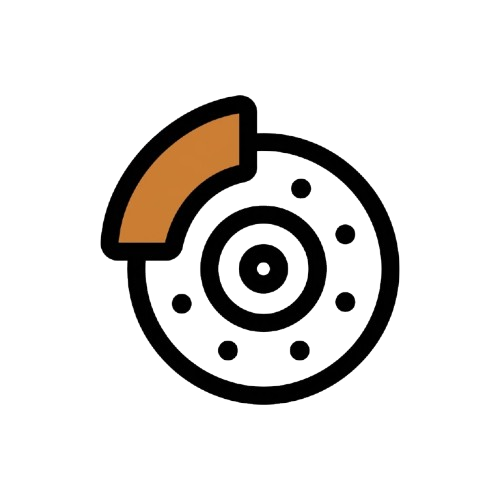 A 2D icon of a disc brake with the caliper highlighted in the brand's custom orange-brown color, representing the brake inspection and repair services offered by Oakville Mobile Auto.