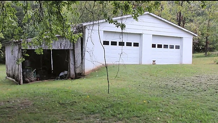 Garage and older utility shed at Hendricks Family Farm.