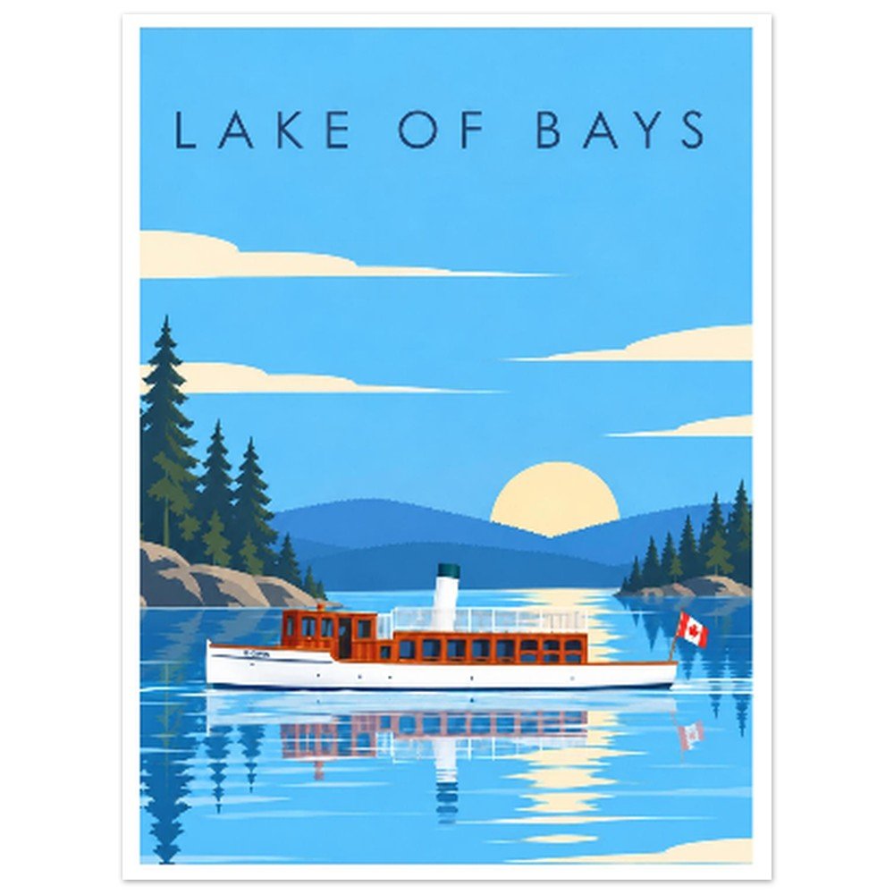 Lake of Bays Bigwin Boat Poster | Muskoka Cottage Wall Art (18x24)