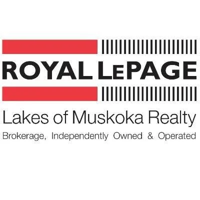 Royal LePage Lakes of Muskoka Realty logo with red and black design and text.