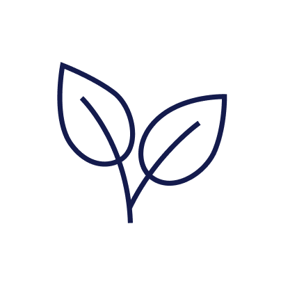 Outline drawing of a plant with two leaves and a small stem.