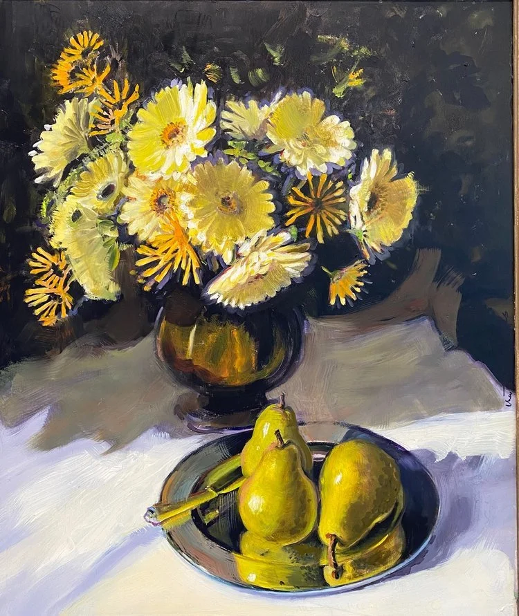 Gerbera Daisies and Pears.jpeg