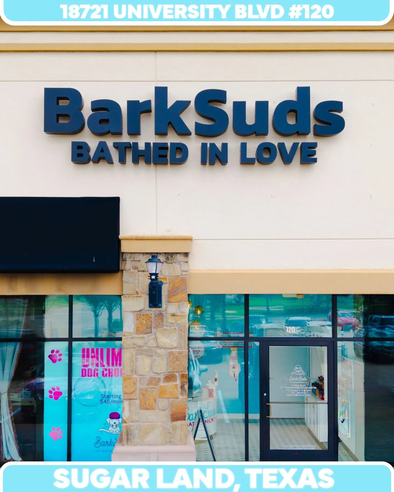 Looking for us? 🐾💗

Come say hi at 18721 University Blvd #120, Sugar Land, TX 77479. We&rsquo;re right in the Riverstone area near University Blvd &amp; LJ Parkway, making us easy to find from Sugar Land, Missouri City, and nearby.

And if your pup