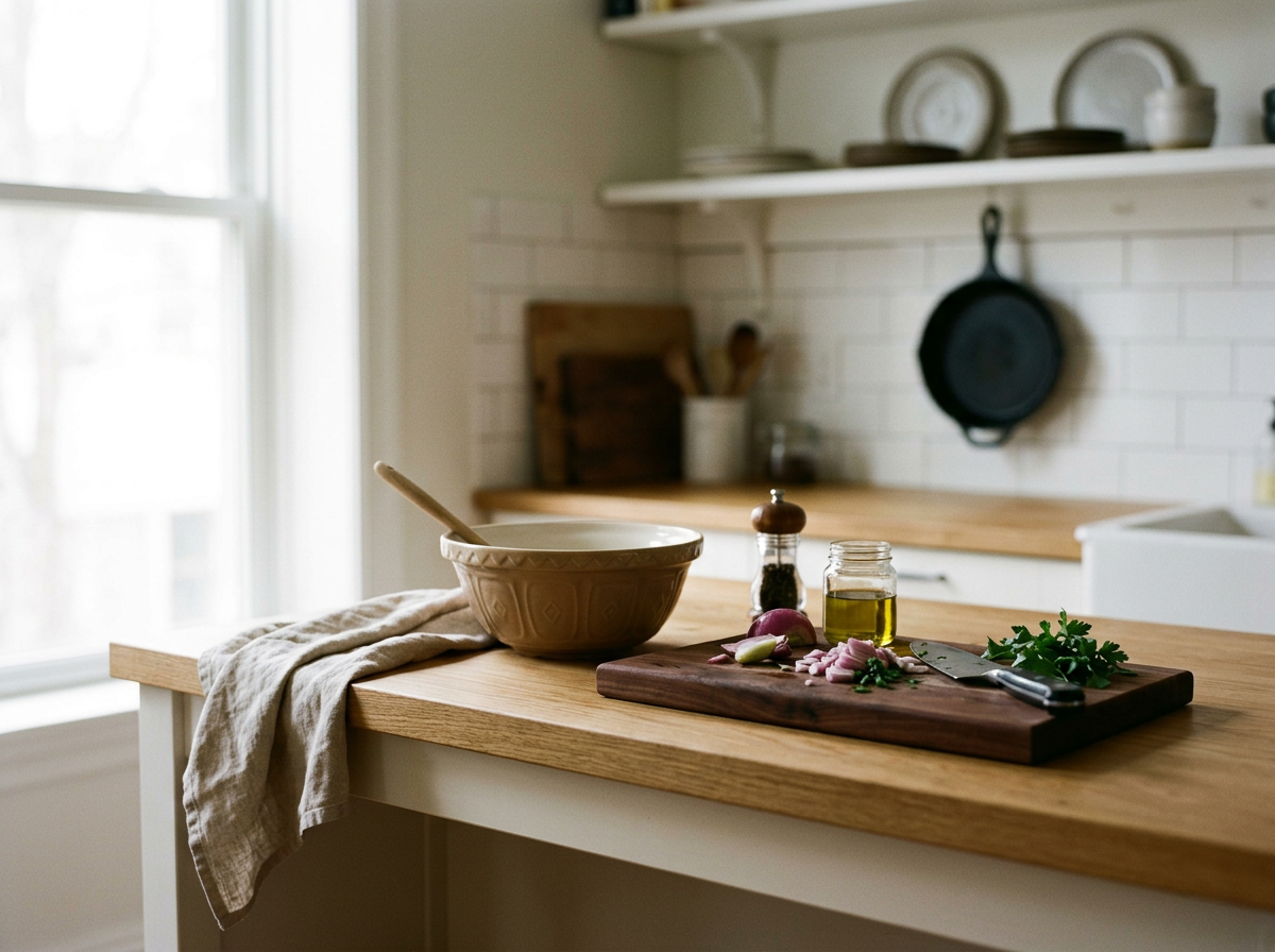 A kitchen with items to prepare a healthy nutritious meal