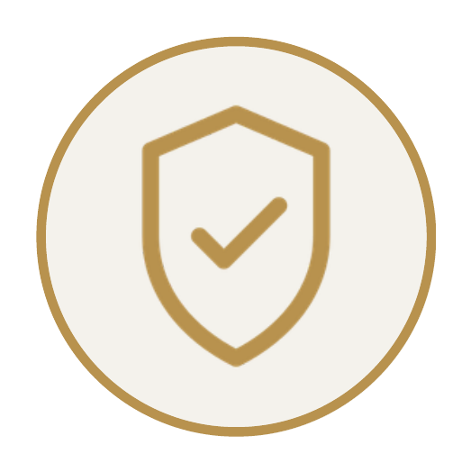 A shield icon with a checkmark inside, representing security or protection.