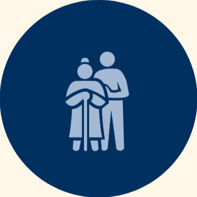 Icon of two figures, one helping the other, representing assistance or caregiving.