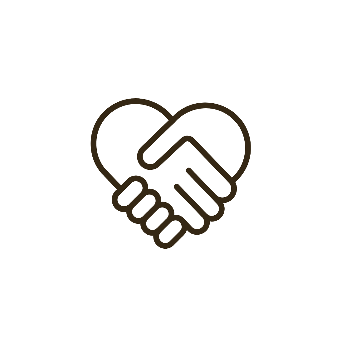 Outline of two hands shaking inside a heart