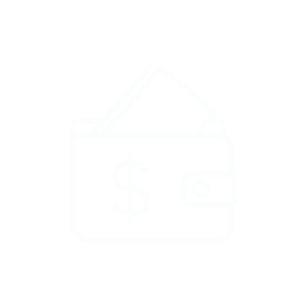 Outline icon of a wallet with a dollar sign, containing cash and a card, on a black background.