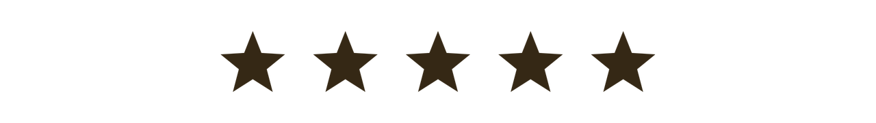Five-star rating with black stars on a white background.