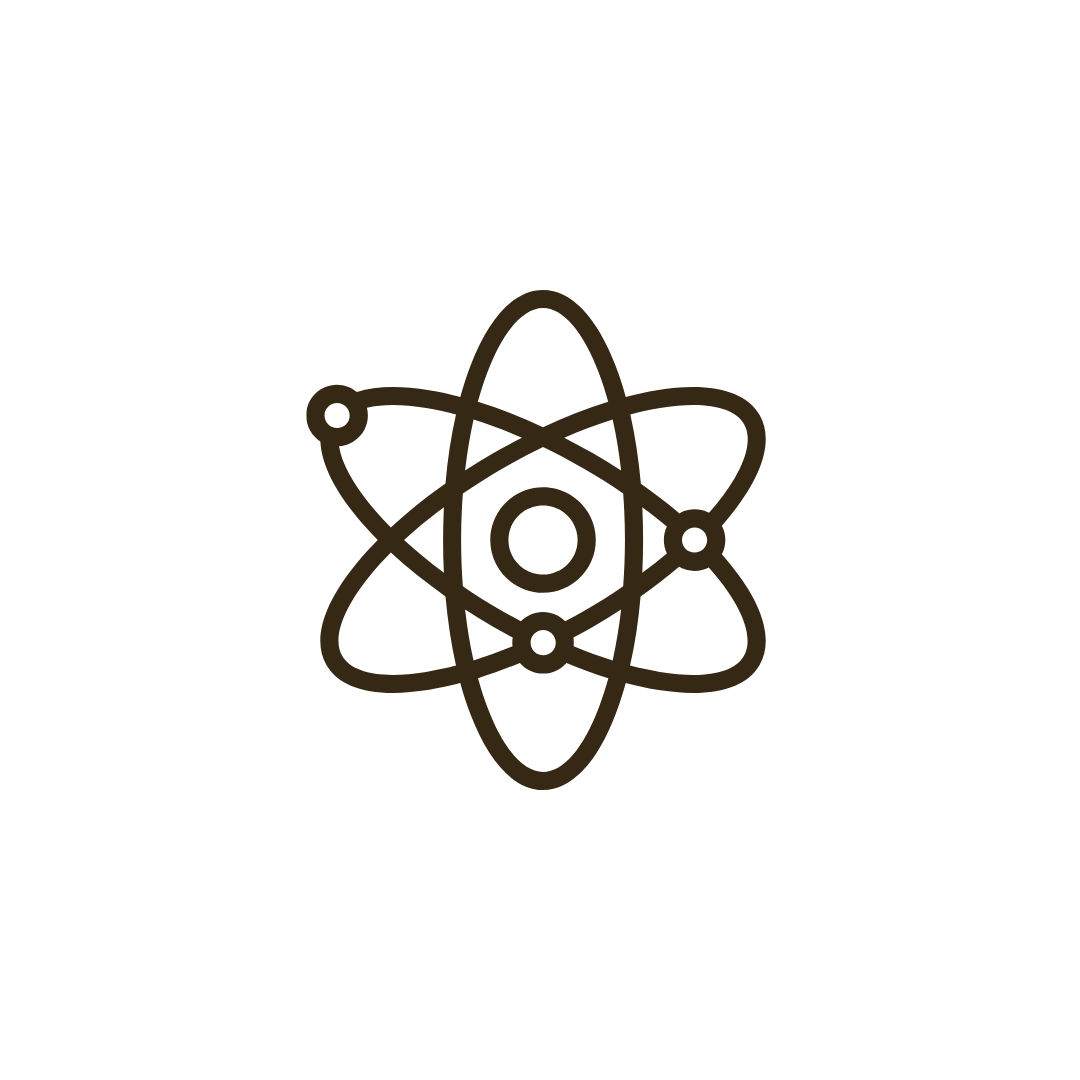 Icon of an atom with electrons orbiting a nucleus, representing science or physics.