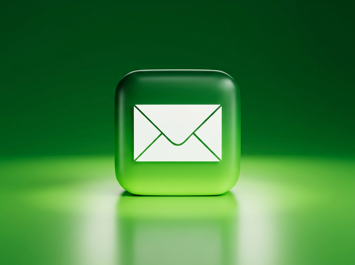 Green digital icon with a white envelope symbol in the center, representing email or messaging.