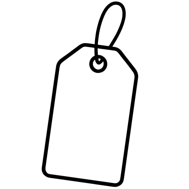Outline of a price tag or clothing tag with a loop at the top.