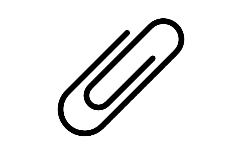 Line drawing of a paperclip.