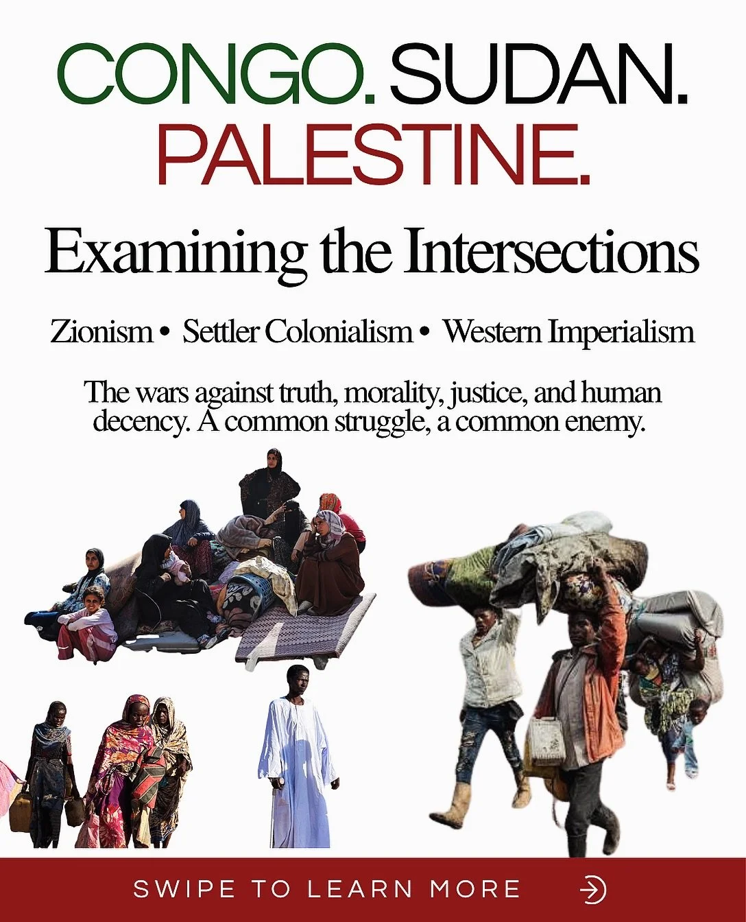 Congo. Sudan. Palestine. Different histories, interconnected struggles.

Across each, the fight for land, sovereignty, resources, and self-determination confronts systems of colonialism, foreign intervention, militarization, and exploitation.

Solida