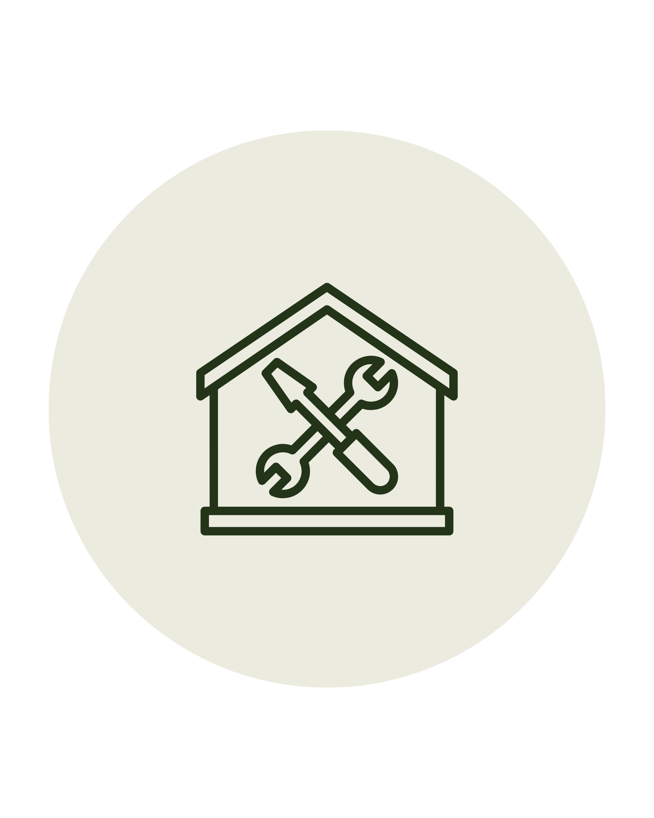 Icon of house with wrench and screwdriver crossed inside, representing home repair or maintenance.