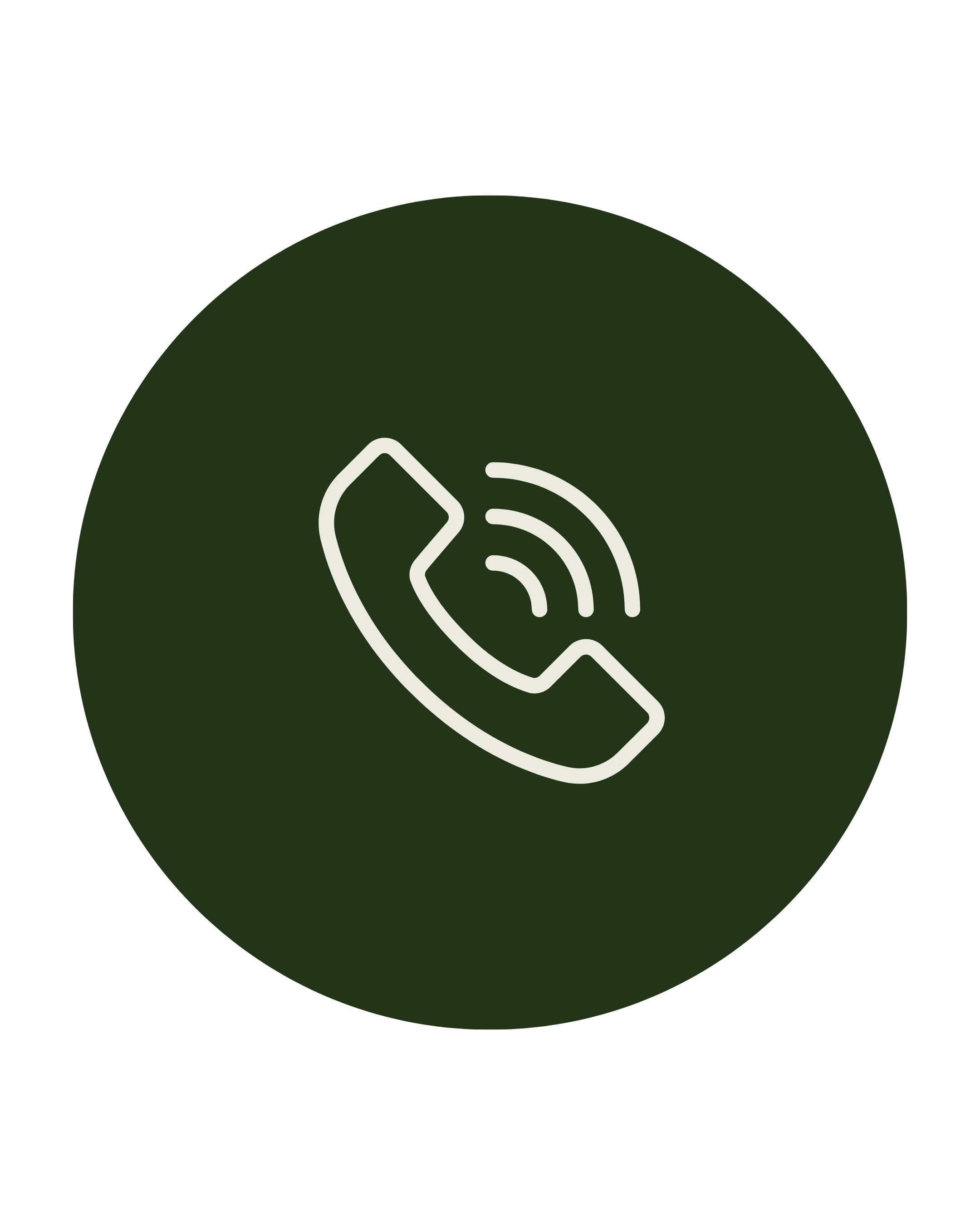 Green circle with a white telephone icon and curved lines indicating a call in progress.