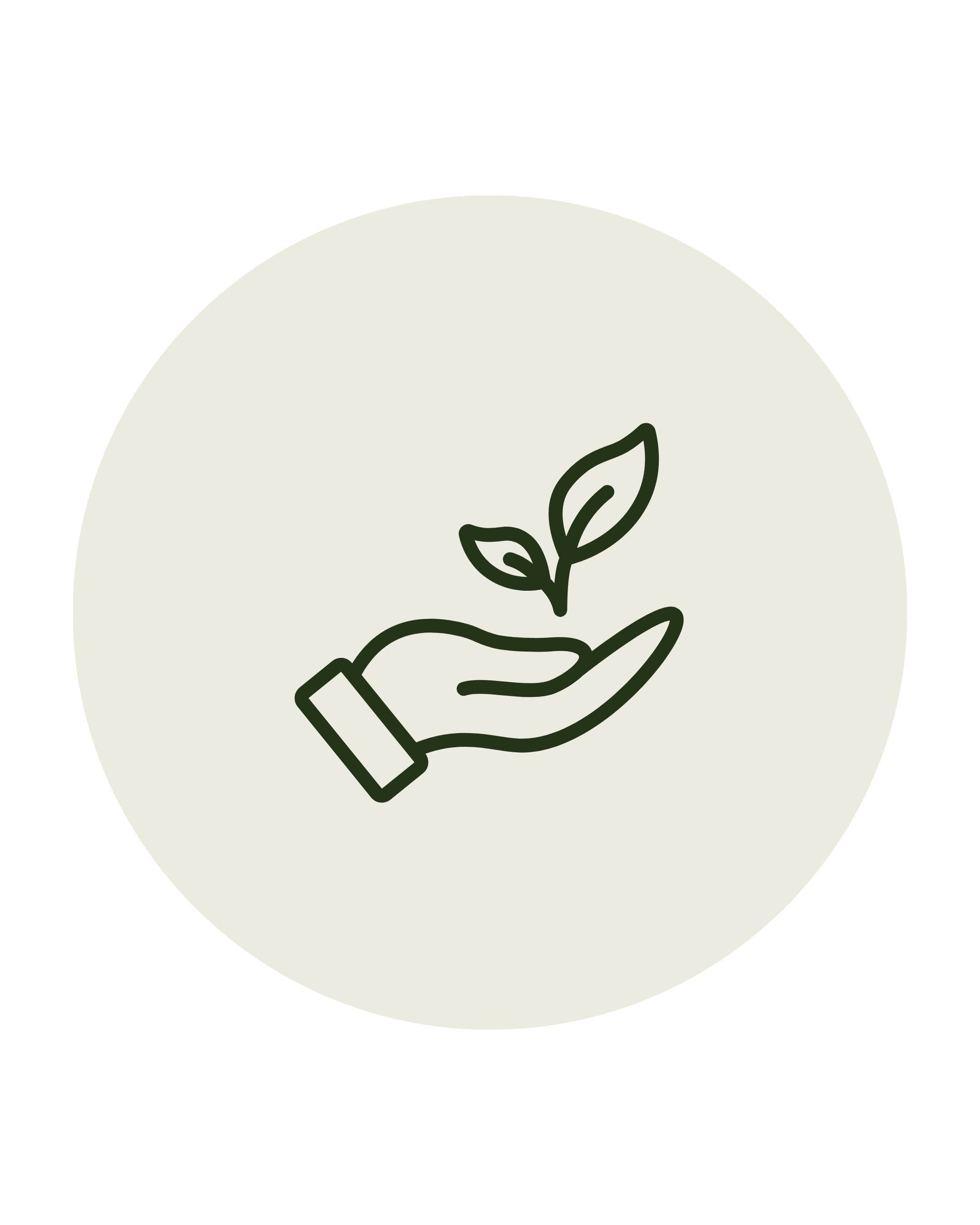 A hand holding a small plant with two leaves, illustrated in a minimalistic line art style on a light background.