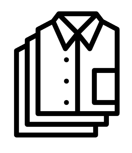 Icon of a folded shirt with a collar, buttons, and a pocket.