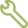A wrench icon on a black background
