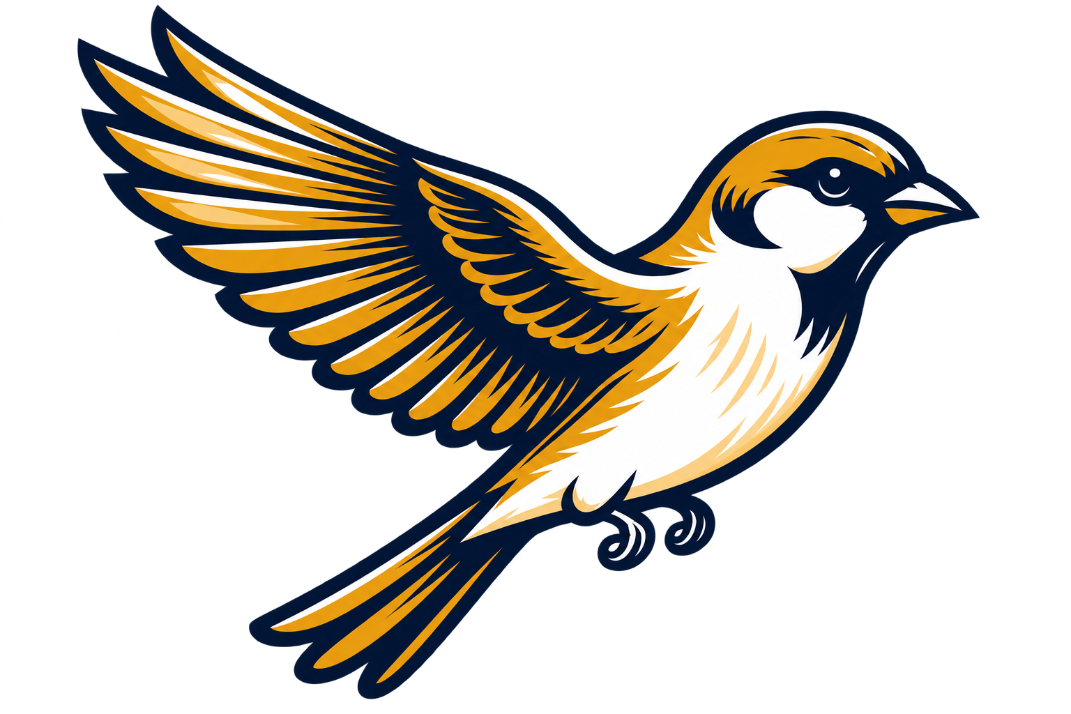 Illustration of a bird with golden and white feathers, dark accents, and a dark background.