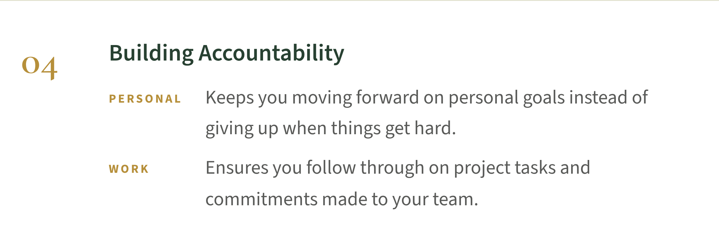 Section titled 'Building Accountability' with points on personal and work accountability, numbered 4.