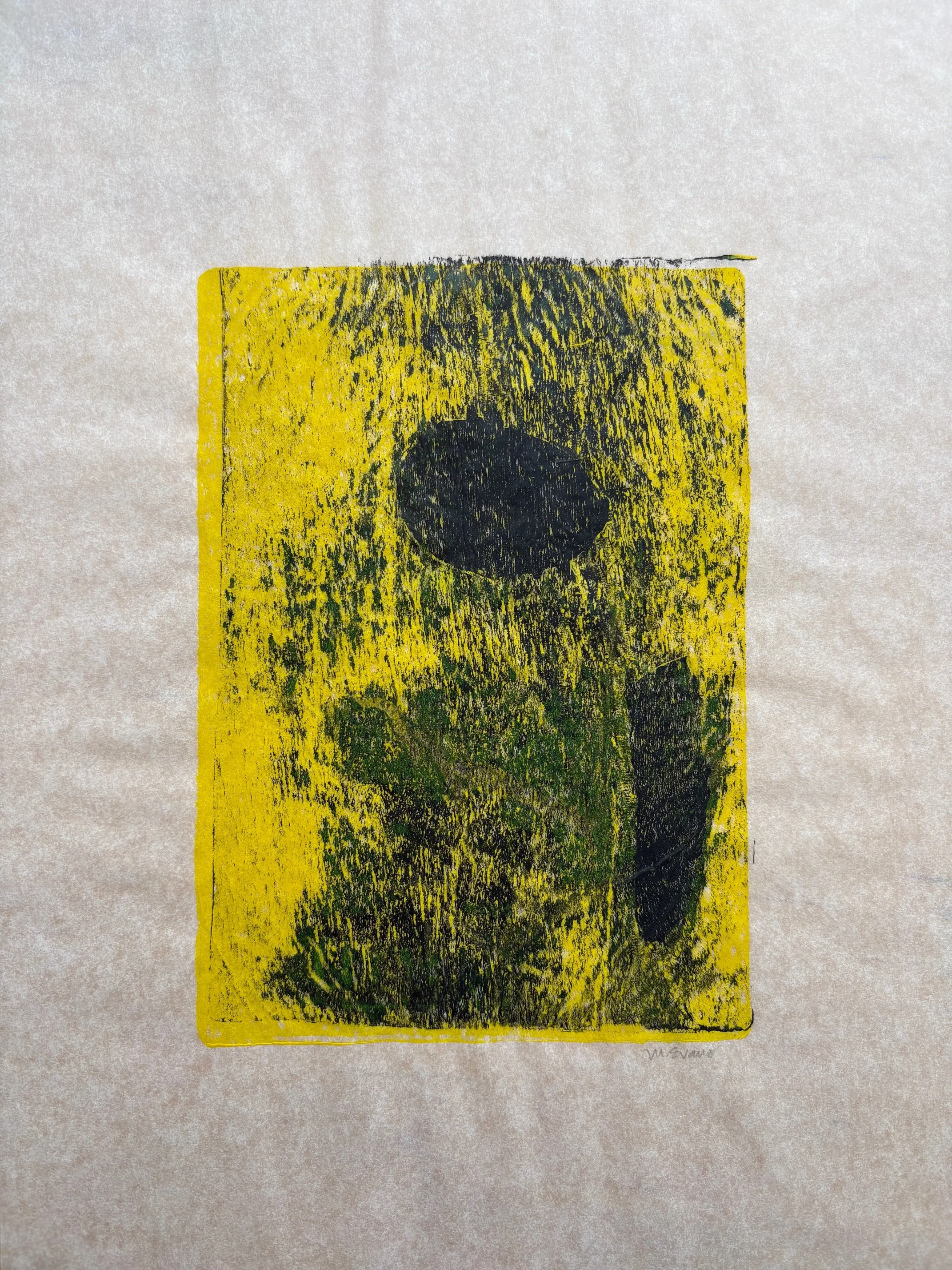 Girl in the Rain, acrylic monotype on tracing paper, 8.5" x 6" (image), 14.5" x 12" (framed), 2025