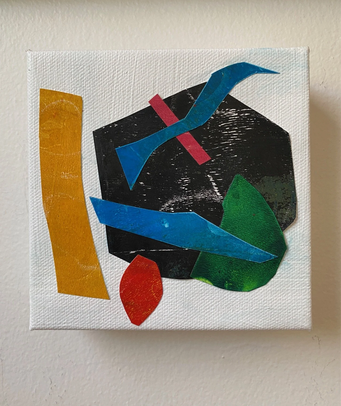 Intersection, mixed media collage on canvas, 5" x 5", 2024