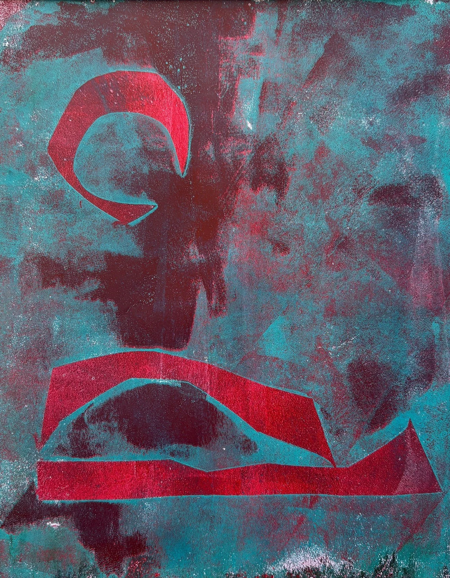 Southwest, acrylic monotype on paper, 8" x 10", 2026