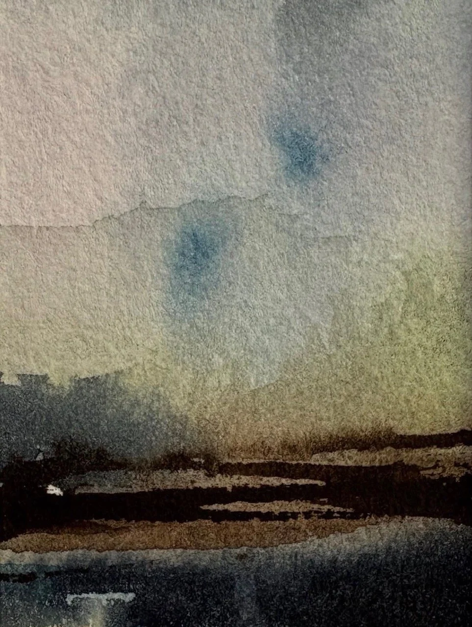 Low Tide, watercolor, 3" x 2" (image), 6" x 4" (framed), 2025