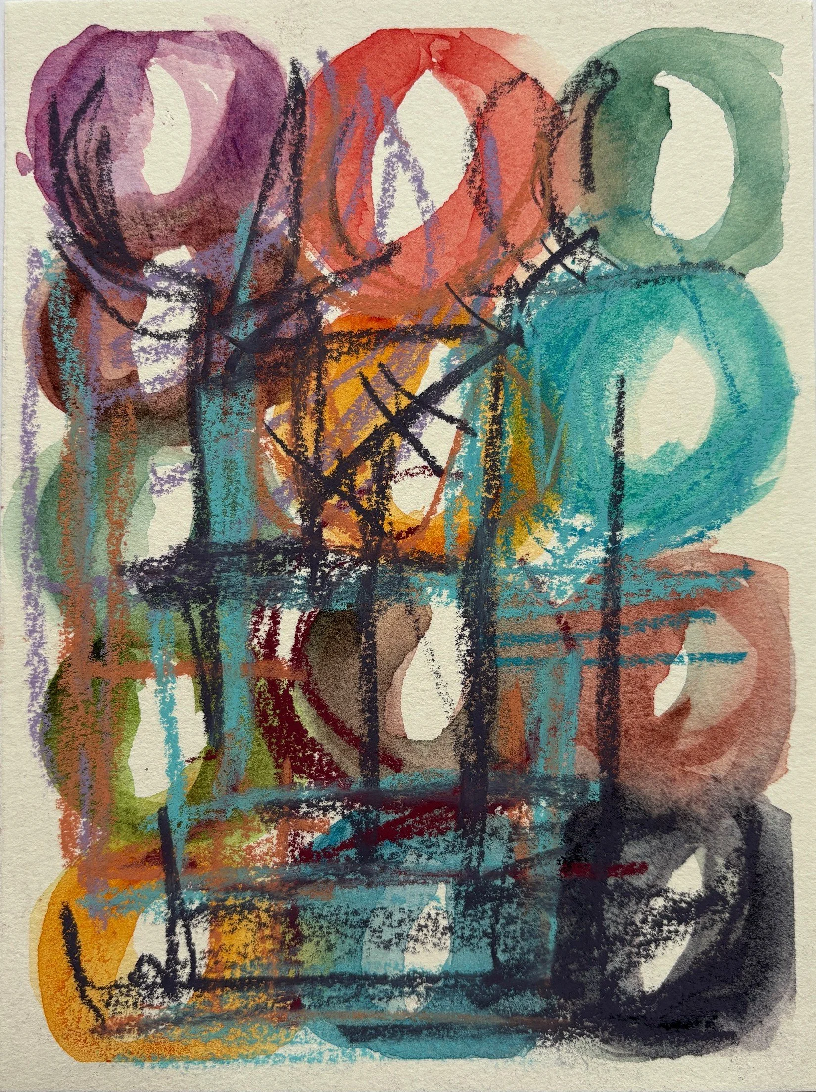 Cirque, mixed media on paper, 10" x 7", 2024