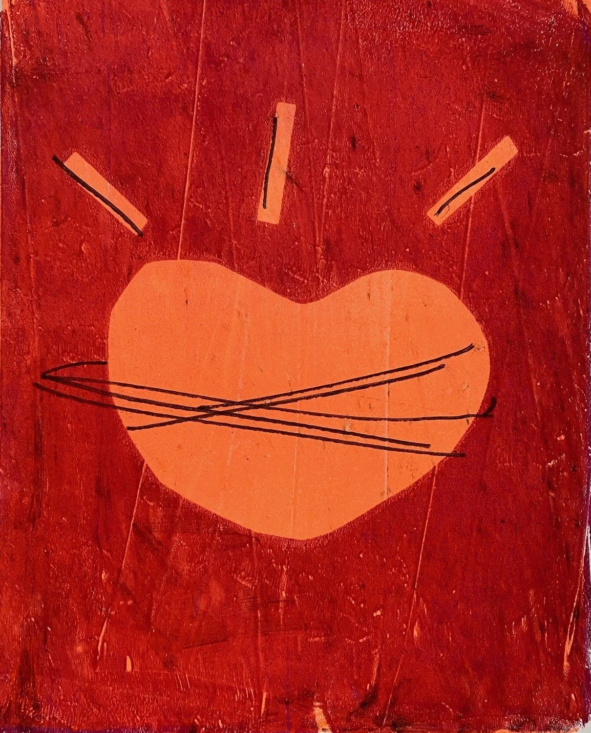 Don't Tug at My Heartstrings, acrylic monotype on paper, 10" x 8", 2025
