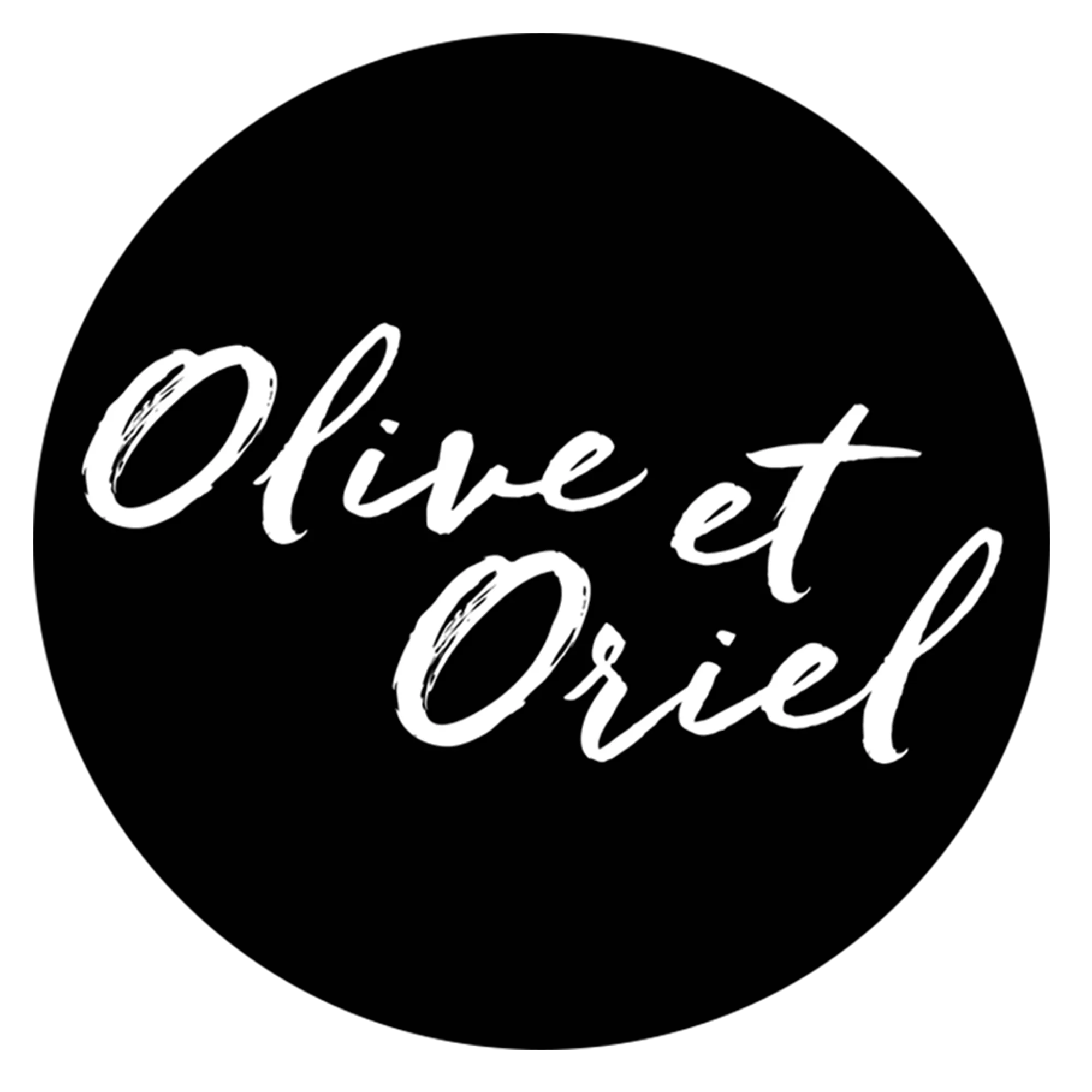 Black circular background with the handwritten words "Olive ft" in white text.
