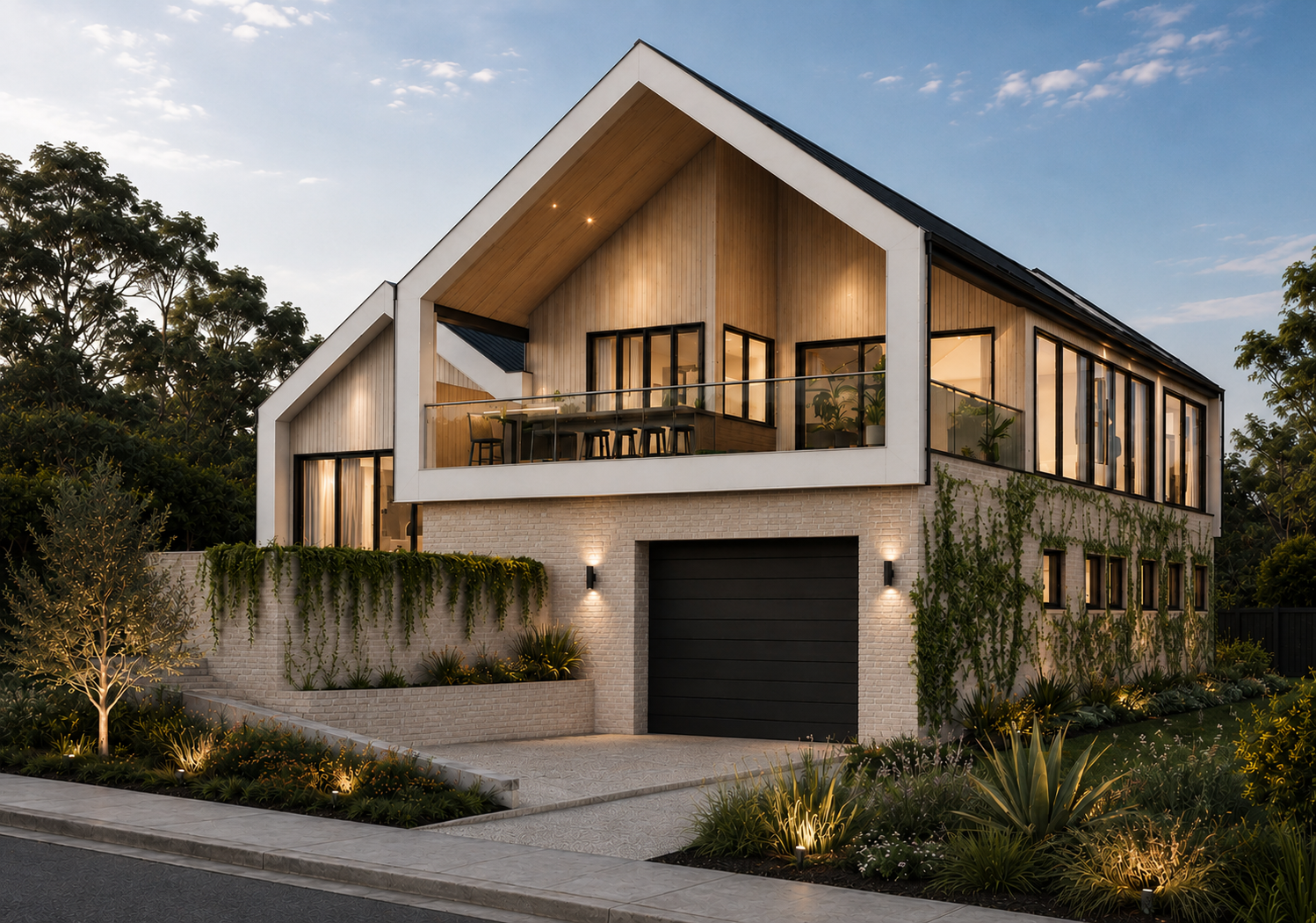 Rendered facade of a modern Scandinavian style home.