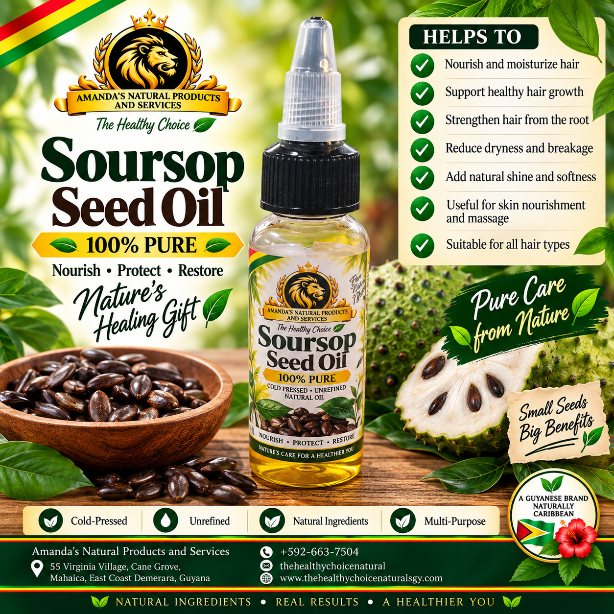 100% Pure Cold-Pressed Soursop Seed Oil  Pure, Unrefined & Naturally Caribbean
