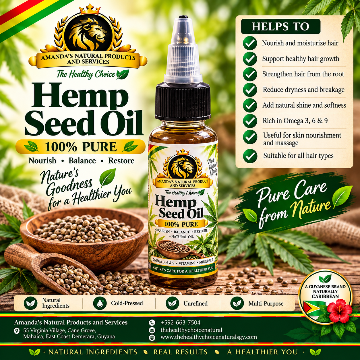 100% Pure Cold-Pressed Hemp Seed Oil  Naturally Balanced Nutrition for Skin, Hair & Body