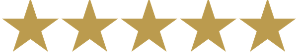 Five gold stars aligned horizontally on a black background