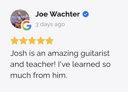 Screenshot of a social media post from Joe Wachter, a verified user, praising Josh as an amazing guitarist and teacher.