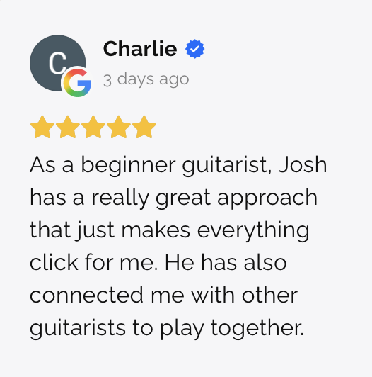 Review by Charlie praising guitarist Josh for his great approach and connection with other guitarists.