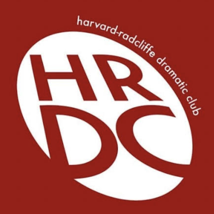Harvard-Radcliffe Dramatic Club logo with red background, white circle, and stylized red letters HRDC, with the club's full name curved along the top of the circle.