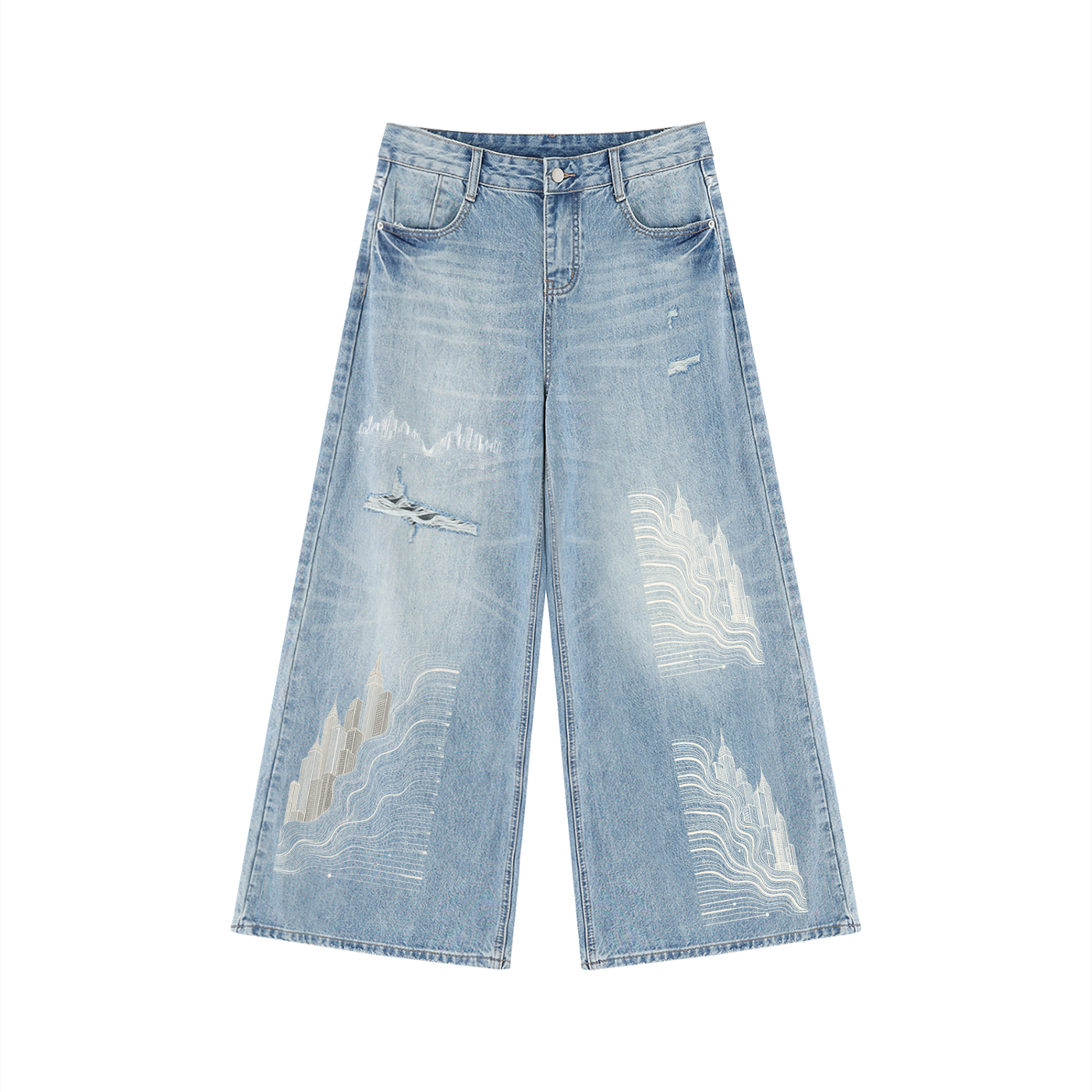 Fault line Women's Vintage Wash Distressed Wide Leg Jeans
