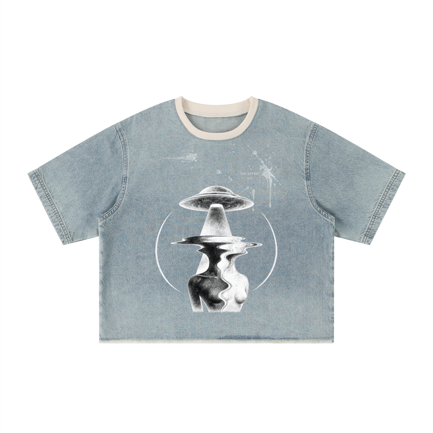 Unisex Vintage Wash Boxy Raw Hem Denim T-Shirt