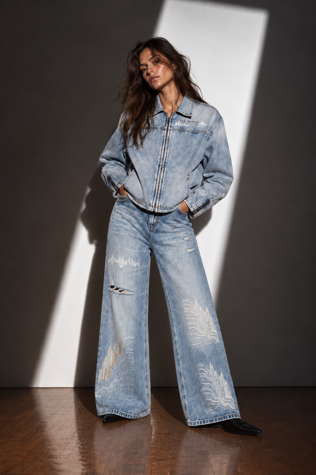 Fault line Women's Vintage Wash Distressed Wide Leg Jeans