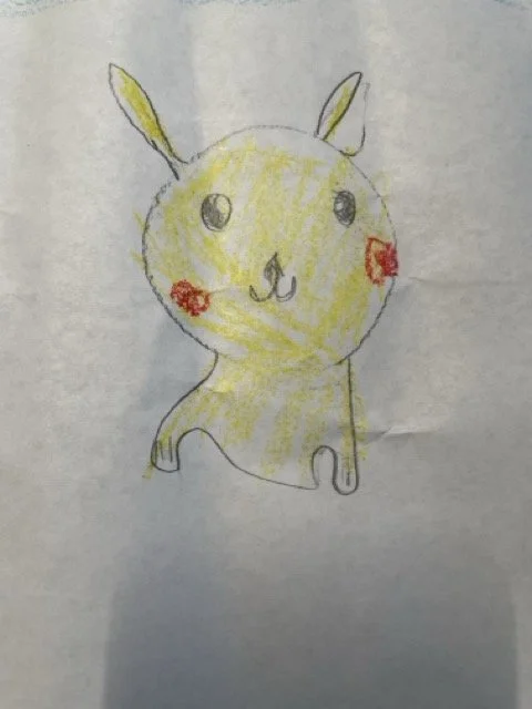 Child’s hand-drawn Pikachu artwork, the inspiration for a custom Teeny Atelier fine jewelry pendant