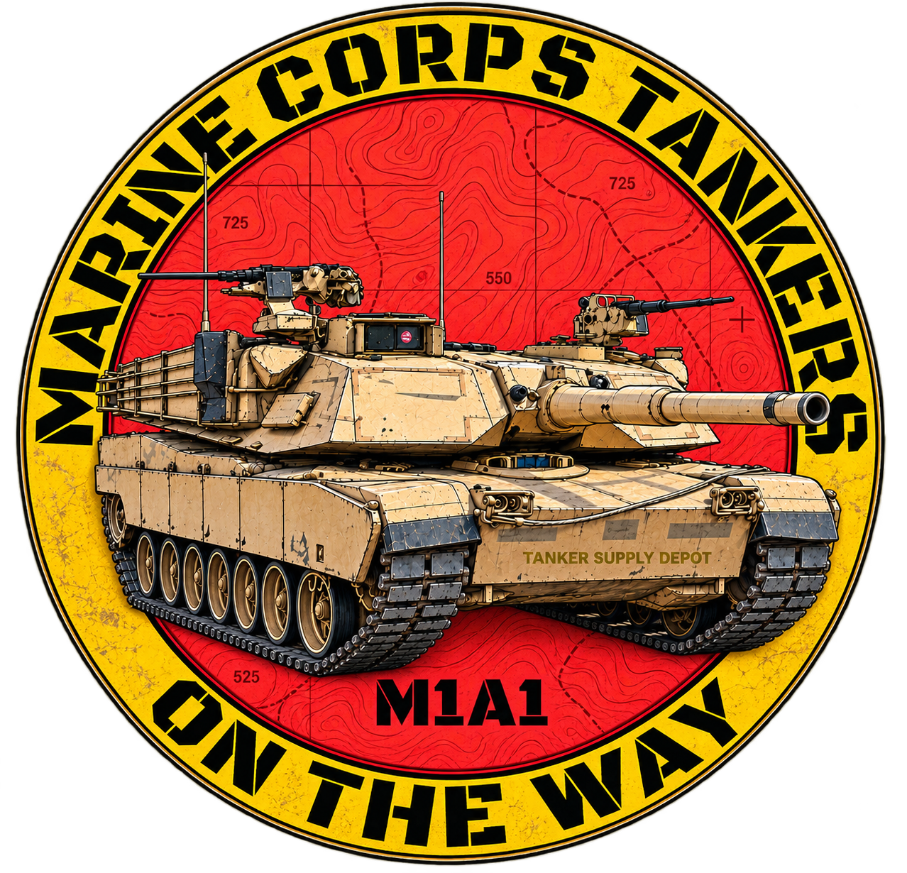 Classic USMC Tanker M1 Sticker (4in Round) 3 for $25 (save $5.00) or $ 10 each.