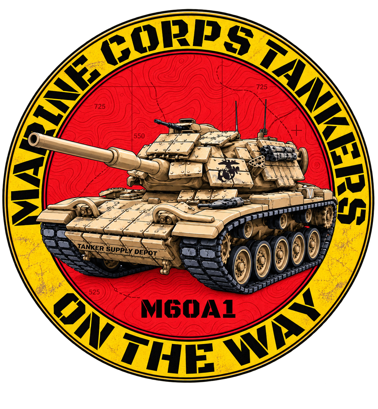 Classic USMC Tanker M60 Sticker (4in Round) 3 for $25 (save $5.00) or $ 10 each.