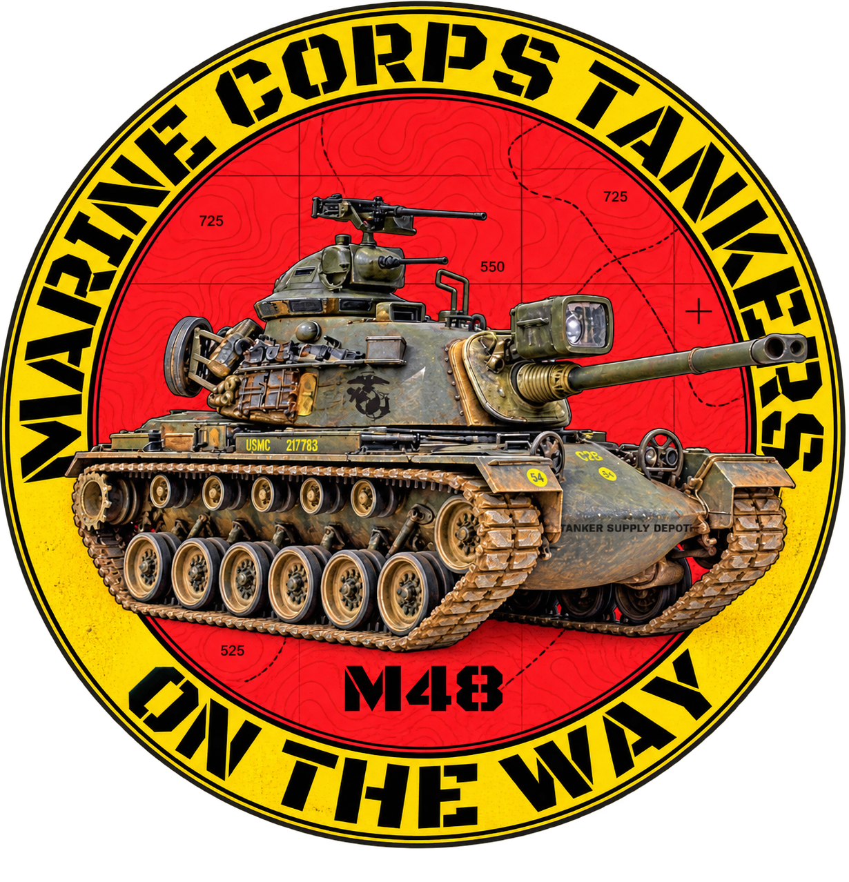 Classic USMC Tanker M48 Sticker (4in Round) 3 for $25 (save $5.00) or $ 10 each.