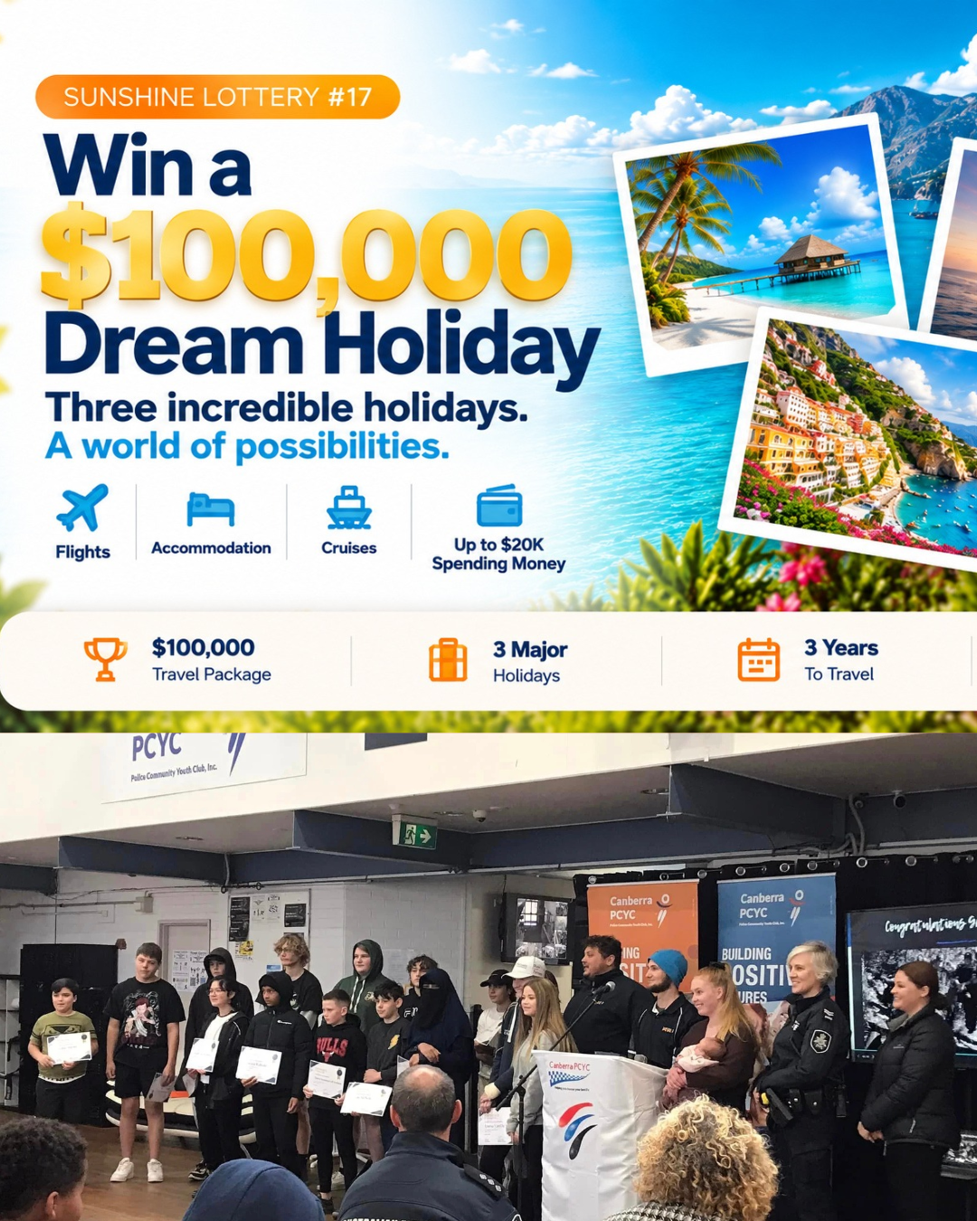 Sunshine Lottery PCYC | Win a $100,000 Dream Holiday