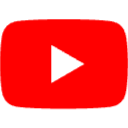 YouTube logo with a play button icon on a red background.