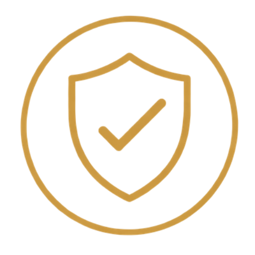 Gold shield with a checkmark inside, symbolizing security or protection.