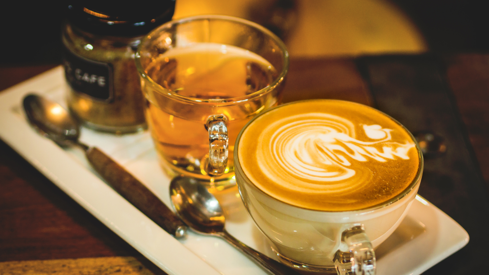 Coffee and tea served together representing brewers, drinkware and tea accessories.